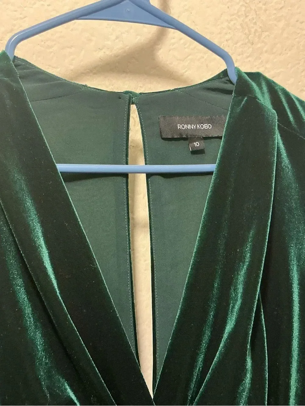 Ronny Kobo Collection Emerald Green Velvet Ruched Midi Dress $598